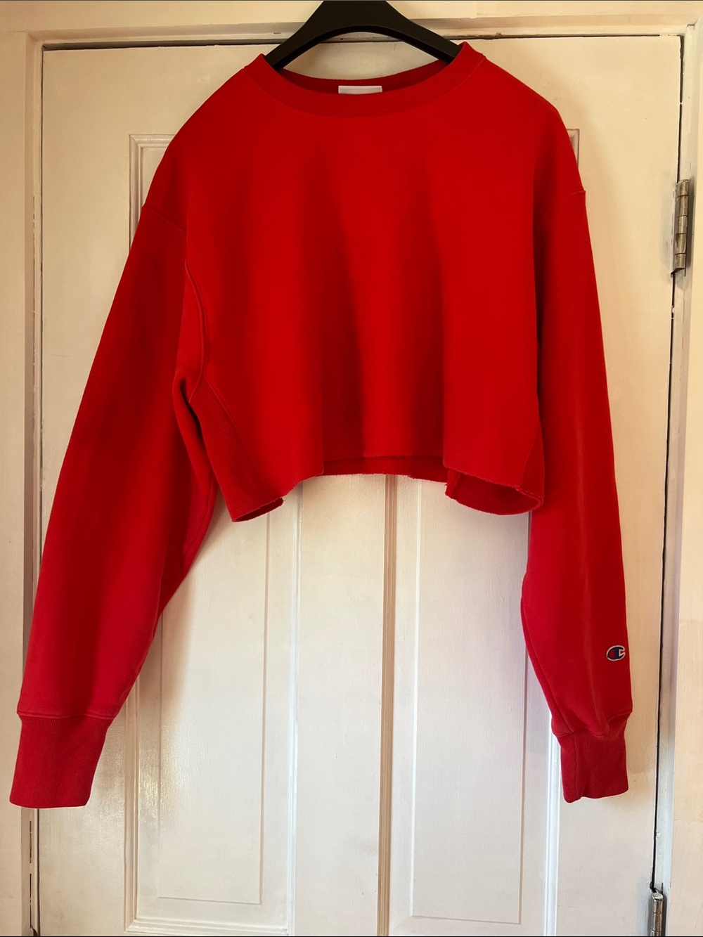 Champion Red Cropped Crew Sweatshirt